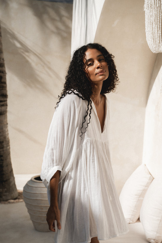 Kyra Mini Dress ~ White Gauze – Daughters of India