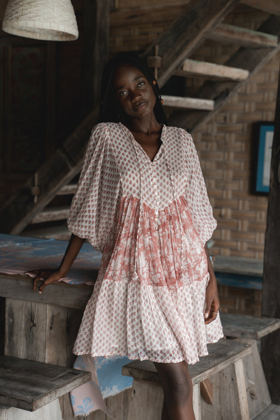 primrose mini dress Nora | Mini Dress | Primrose Pink Floral - Boho Oversized Cotton